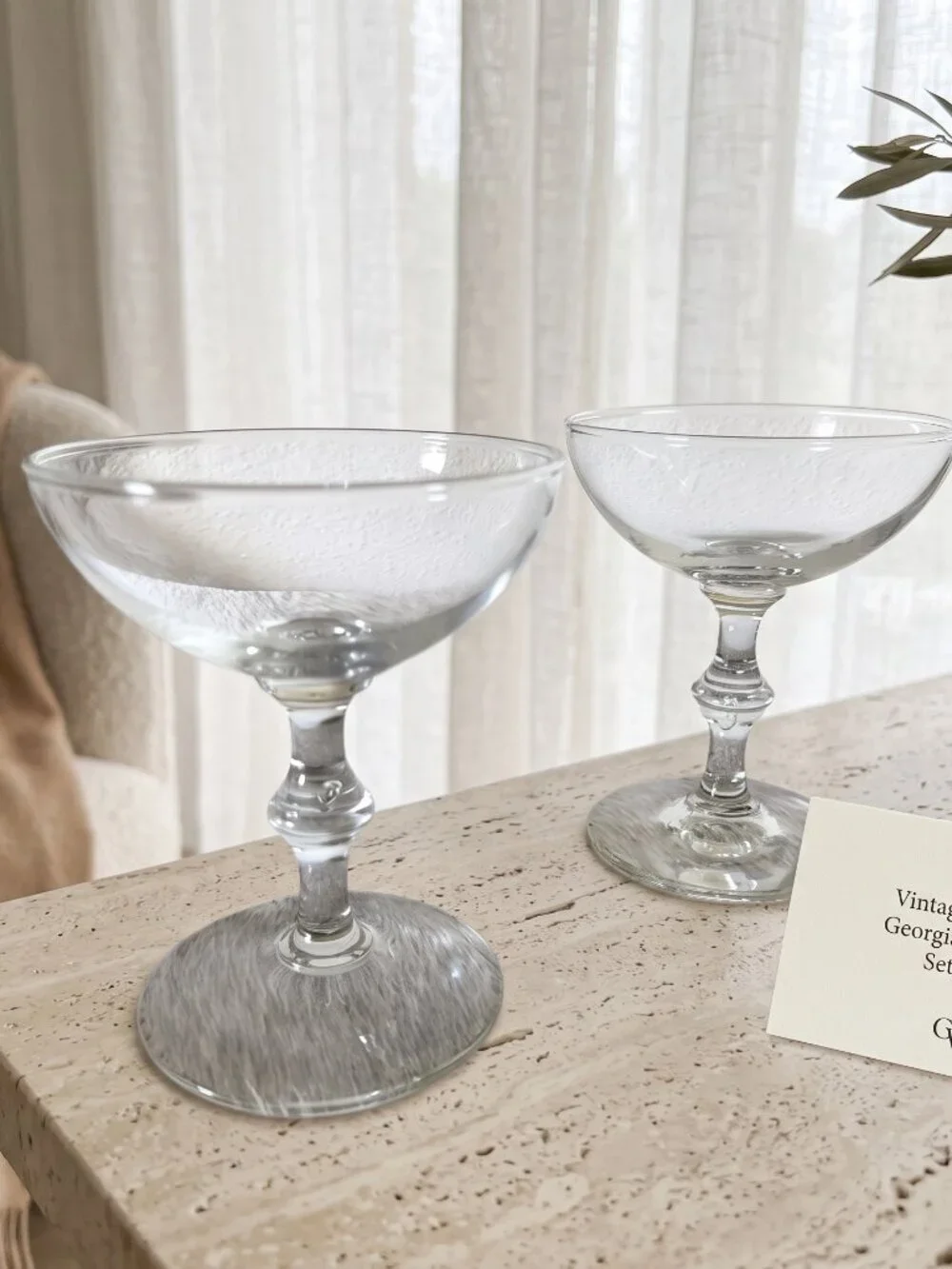 Vintage Libbey Georgian Clear Glass Champagne Coupe Cocktail Glasses Set of 2